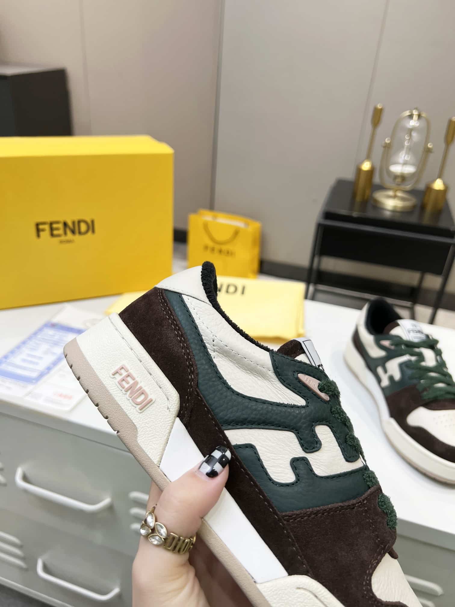 Fendi Match Low Tops Suede Black Green Shoelace