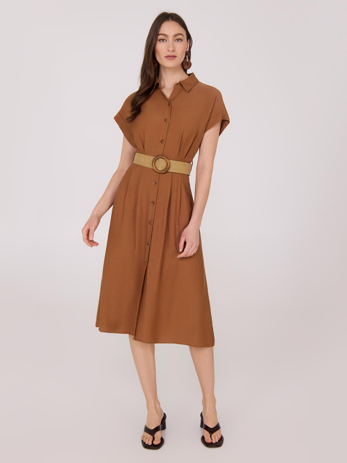Dolman Sleeve Button-Up Shirt Dress