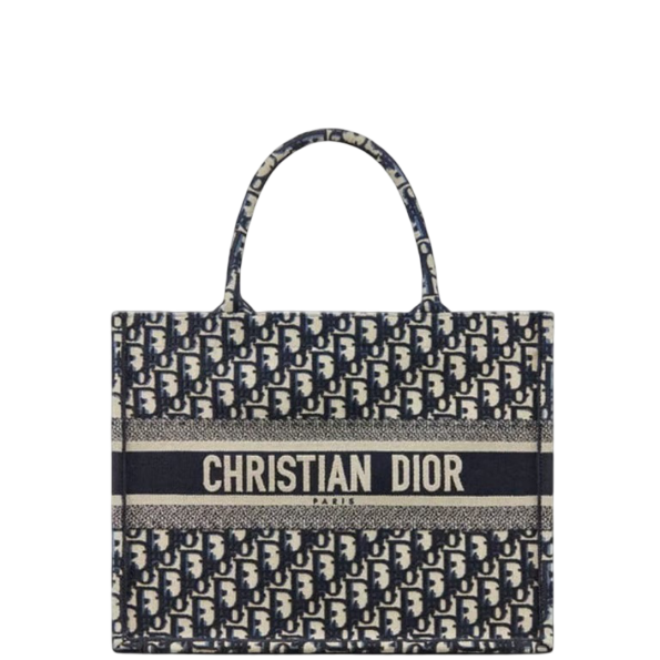 DIOR MEDIUM 36CM BLUE OBLIQUE EMBROIDERY BOOK TOTE