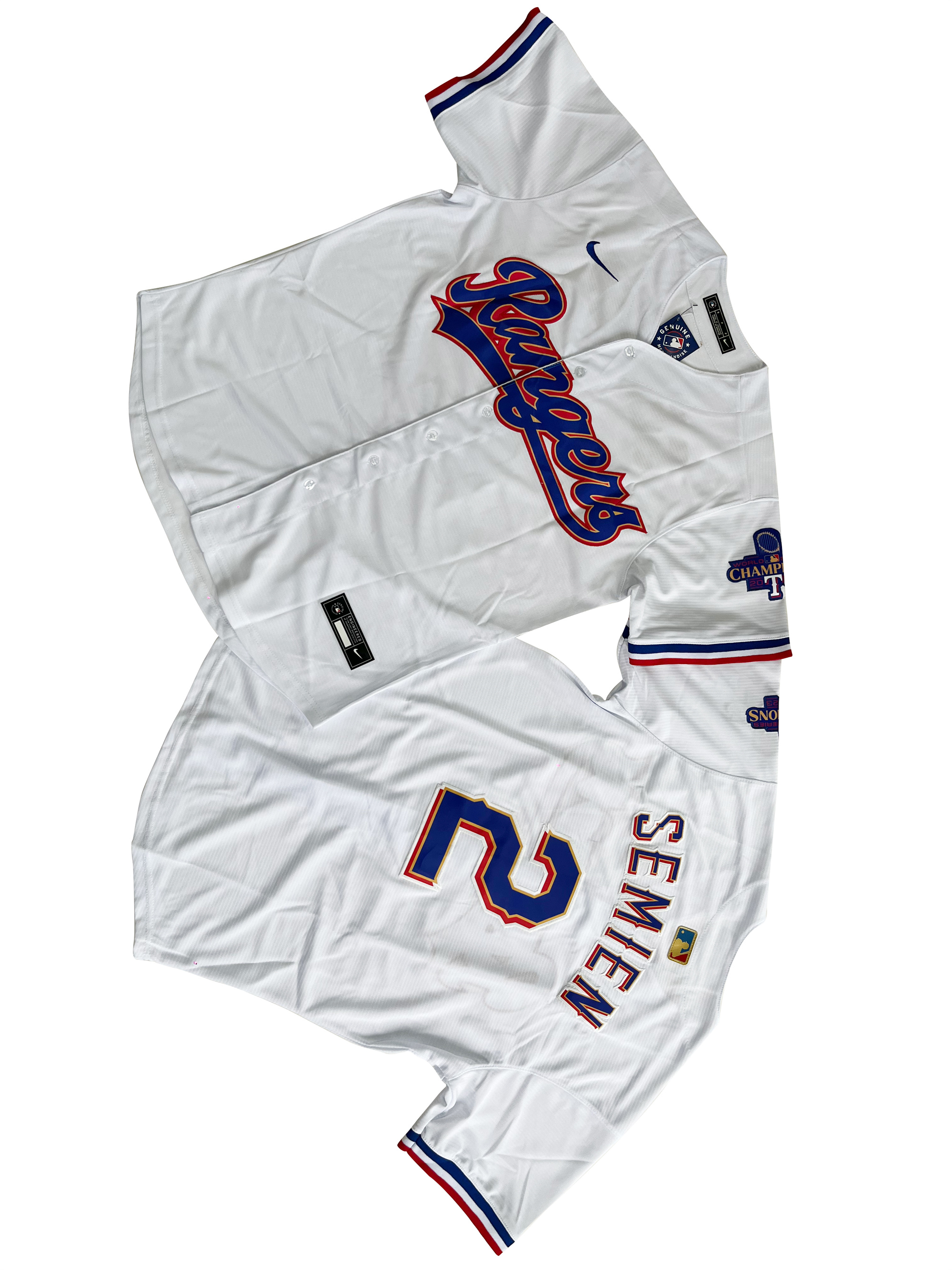 Men's Texas Rangers 2# Marcus Semien White 2024 Gold Collection Limited Player Jersey