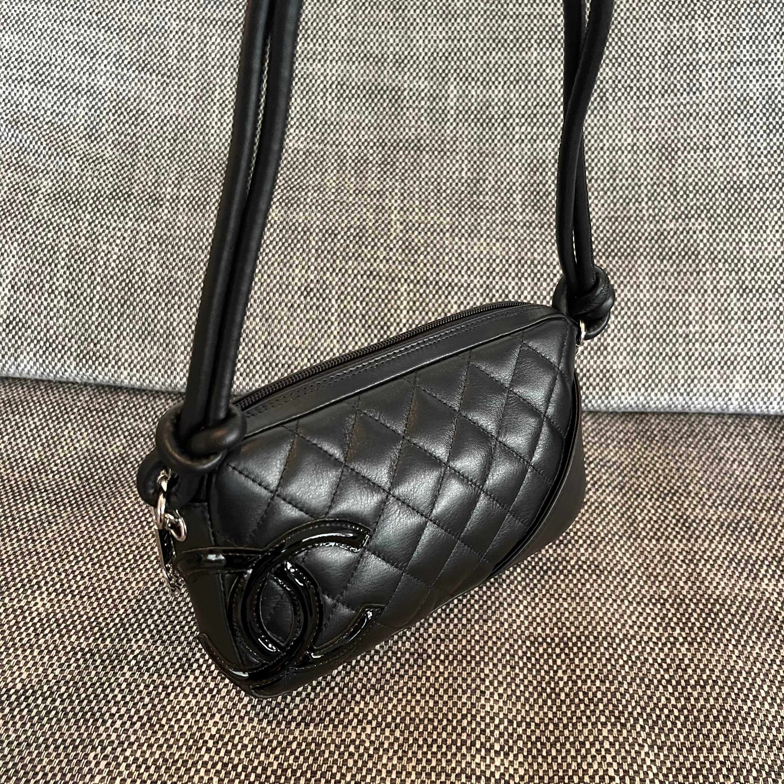 Vintage Cambon Quilted Lambskin Camera Bag in Black