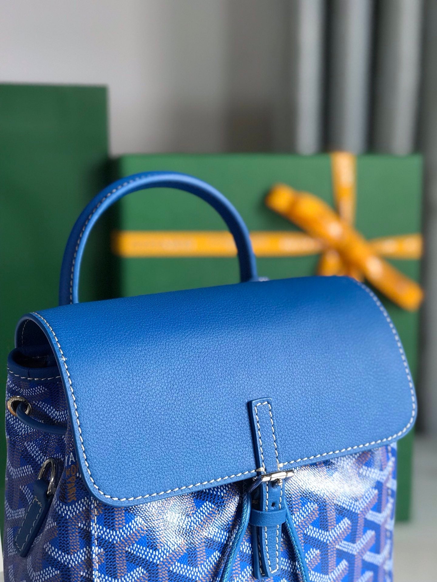Goyard Alpin Mini Backpack 21 Cm Sapphire Blue Lambskin And Goyardine Canvas