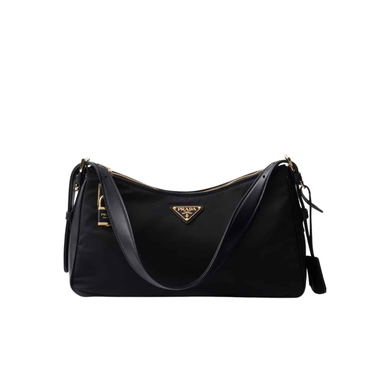 Prada Aimée Large Re Nylon Shoulder Bag With Padlock Black 34Cm