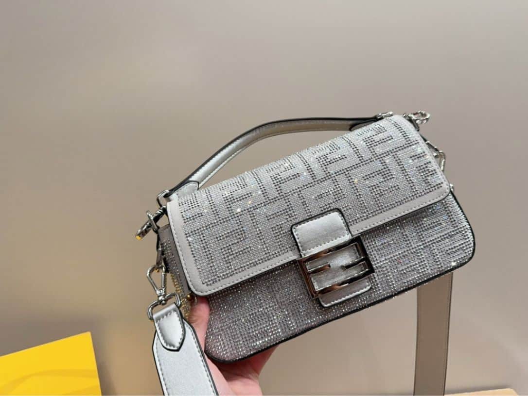 Fendi Baguette Silver Crystal Trim 25Cm