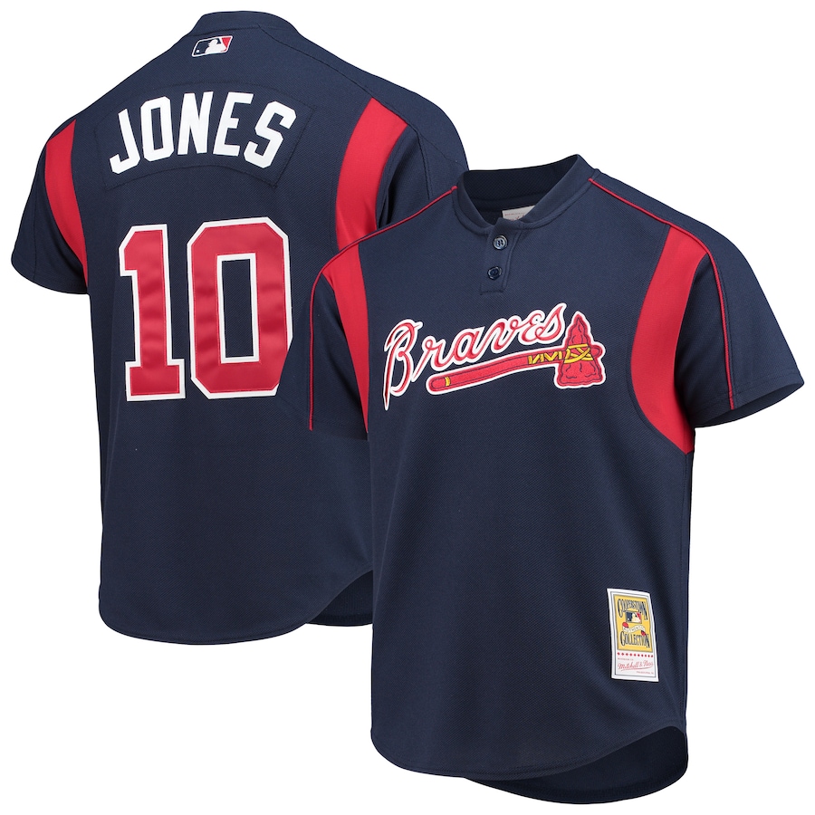 Chipper Jones Atlanta Braves Mitchell&Ness Cooperstown Collection Mesh Batting Practice Button-Up Jersey Navy