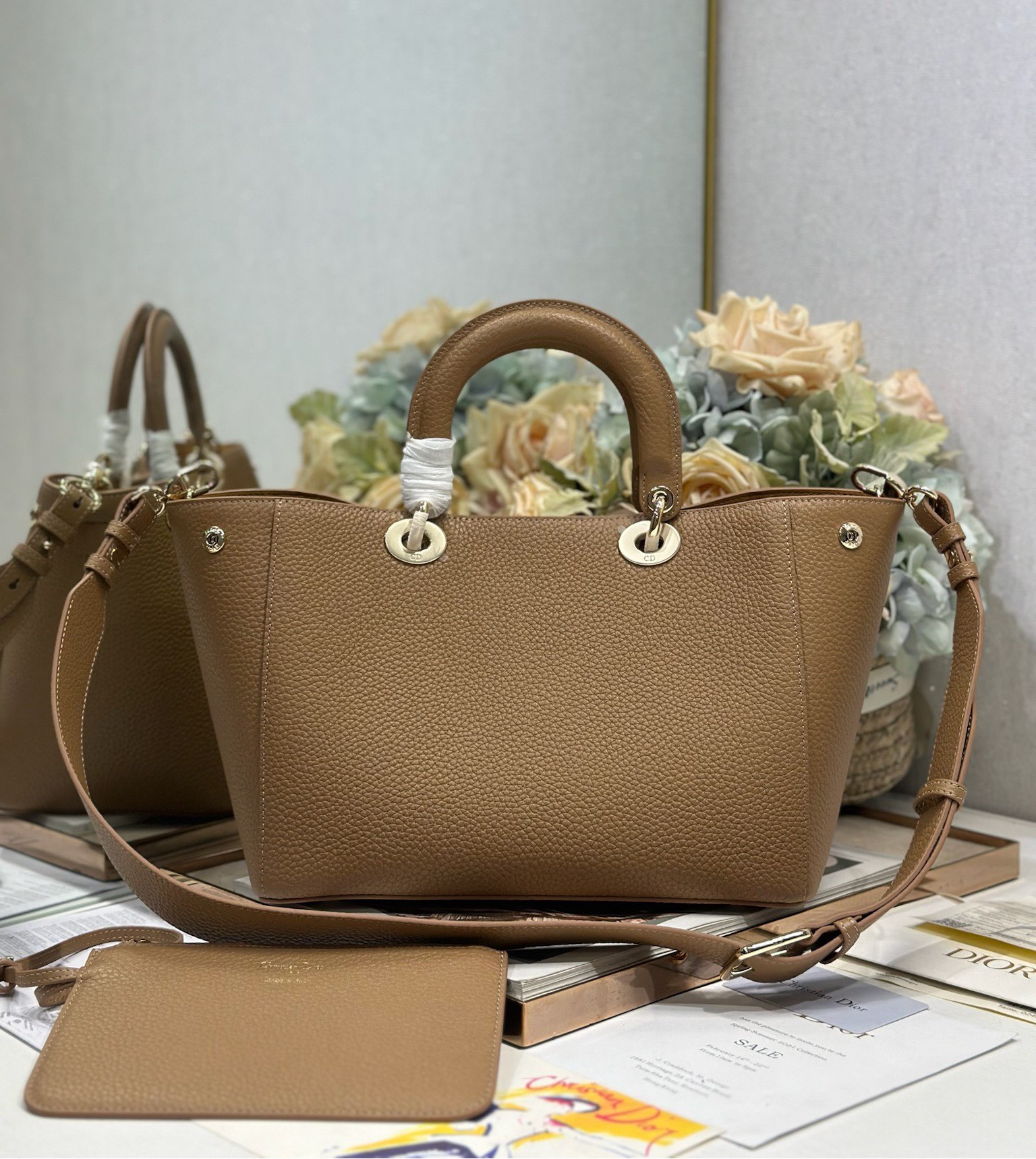 Dior Toujours Bag in Brown Grained Calfskin