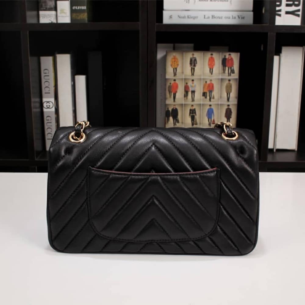 Chanel Medium Classic Flap Bag Chevron Black 25Cm