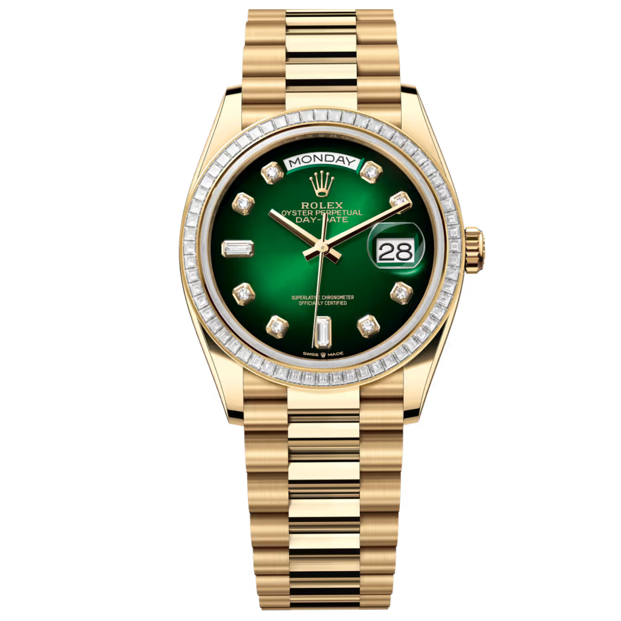 [SUPER CLONE] Rolex Yellow Gold Day-Date Diamond Bezel Onyx Green Dial President Bracelet 36mm