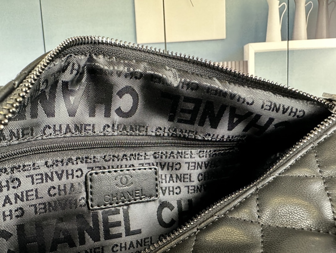 Chanel Casual Riviera Bowling Bag Quilted Calfskin Medium Black 32Cm/12.6in