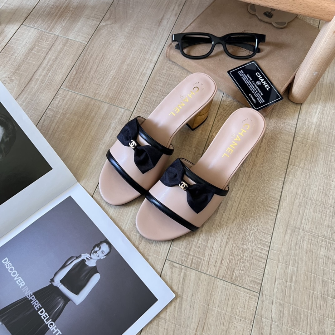 Chanel Grosgrain Ribbon Bow Mule Leather Pink