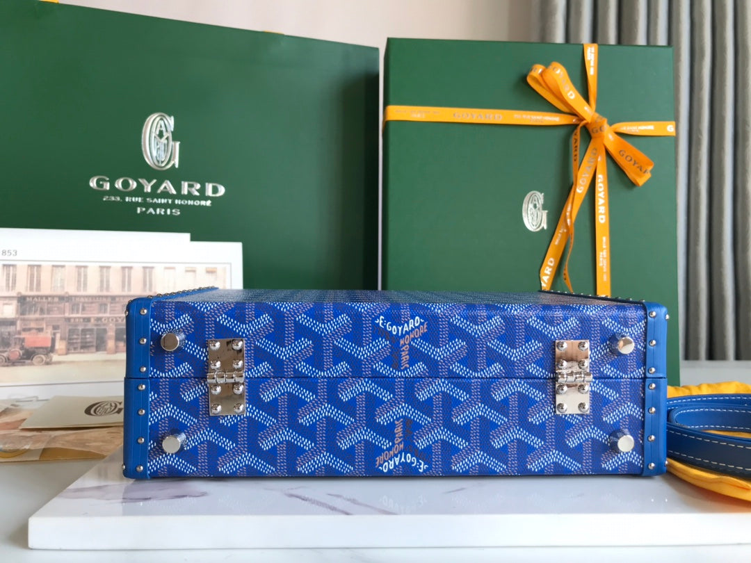 Goyard Grand Hôtel Trunk Bag 24.5cm Blue Goyardine Canvas And Calfskin