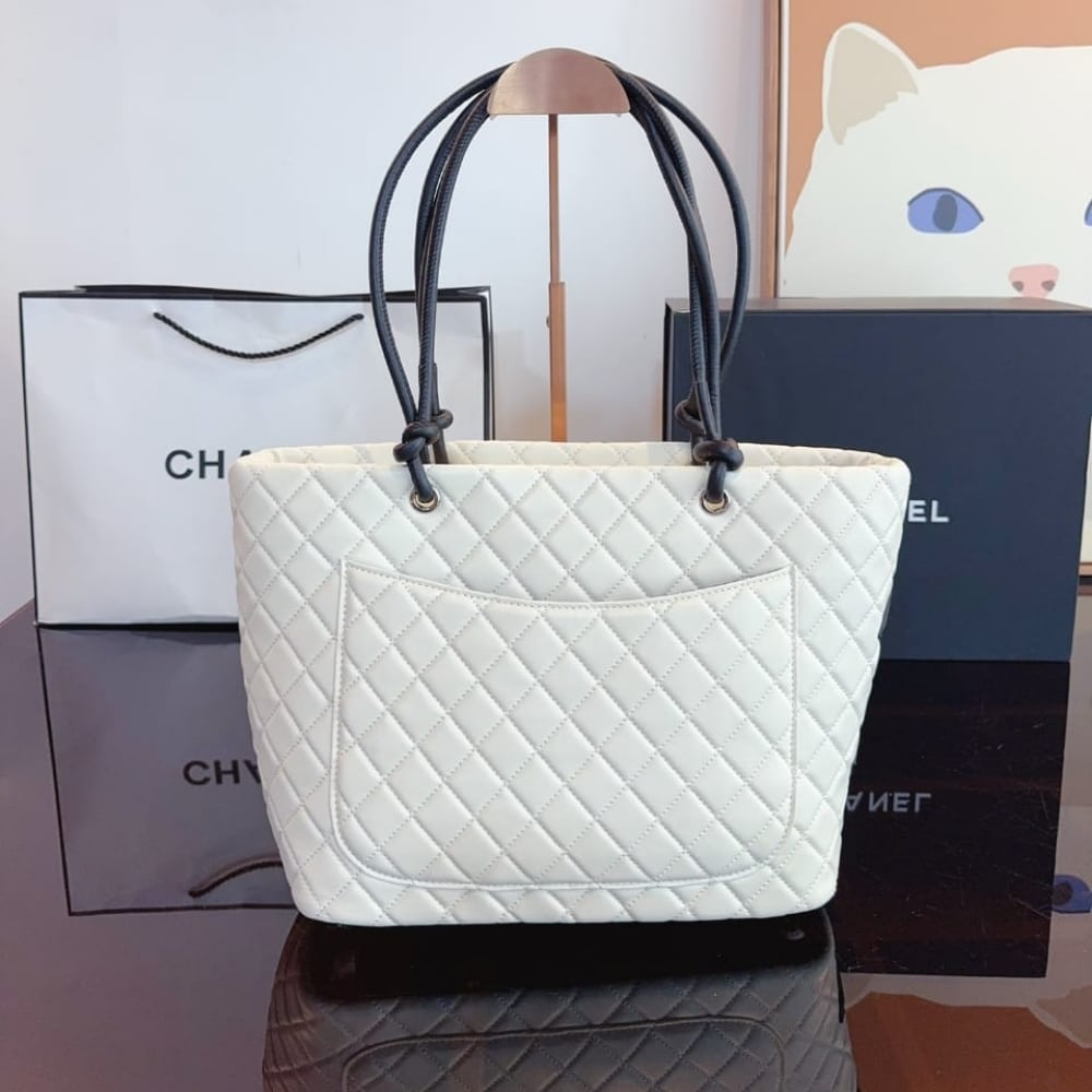 Chanel Cambon Line Large Tote Bag In White And Black 41Cm