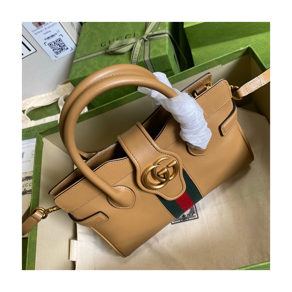 Gucci Small Top Handle Bag with Double G in Brown Leather