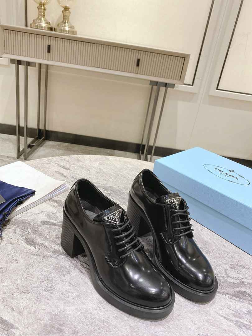 Prada Heeled Brushed Leather Lace-Ups Black 1E976M055F0002F085