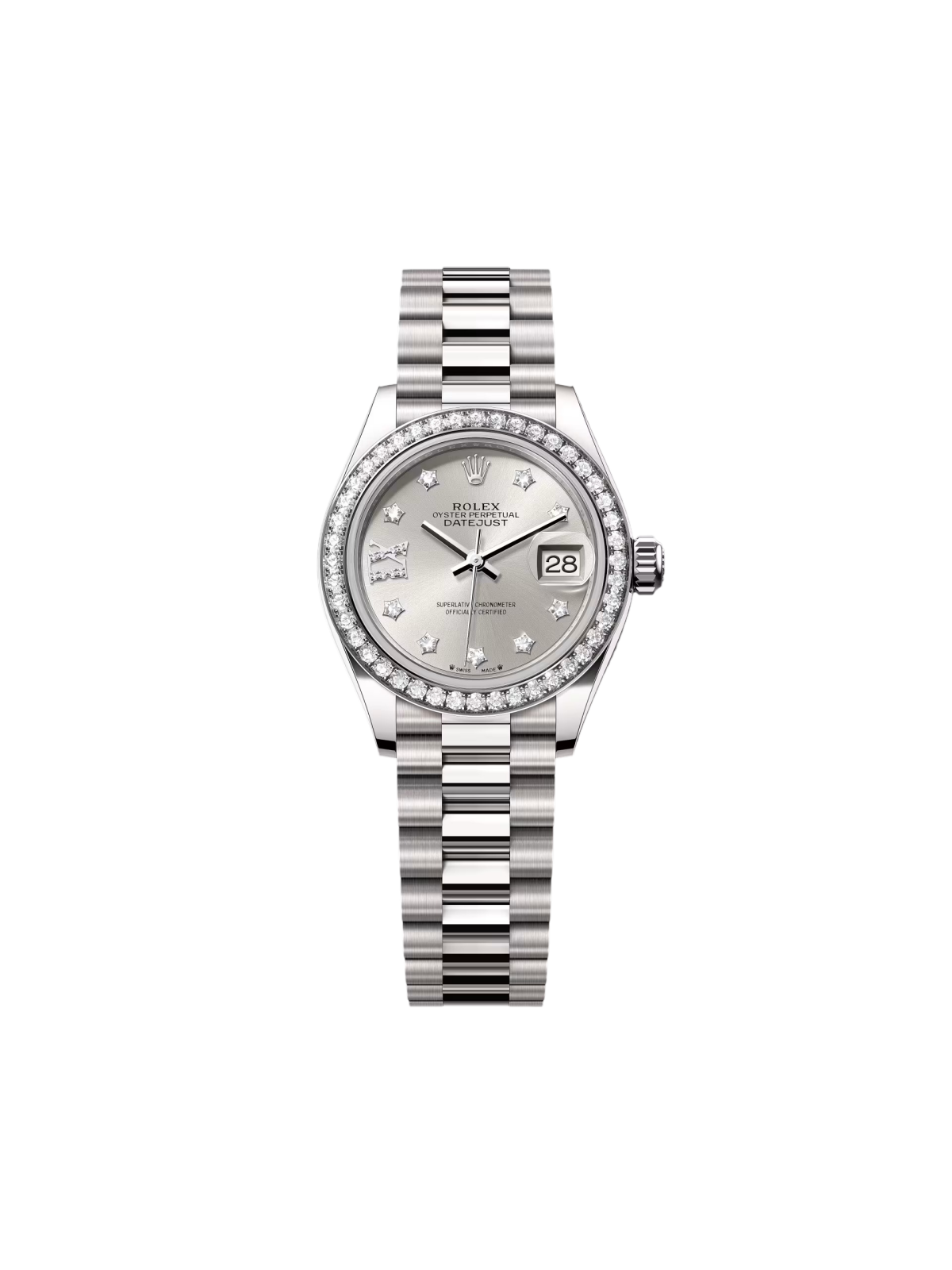 Rolex Lady-Datejust 28mm 279139RBR-0003 Silver Diamond-Set Dial White Gold Bracelet