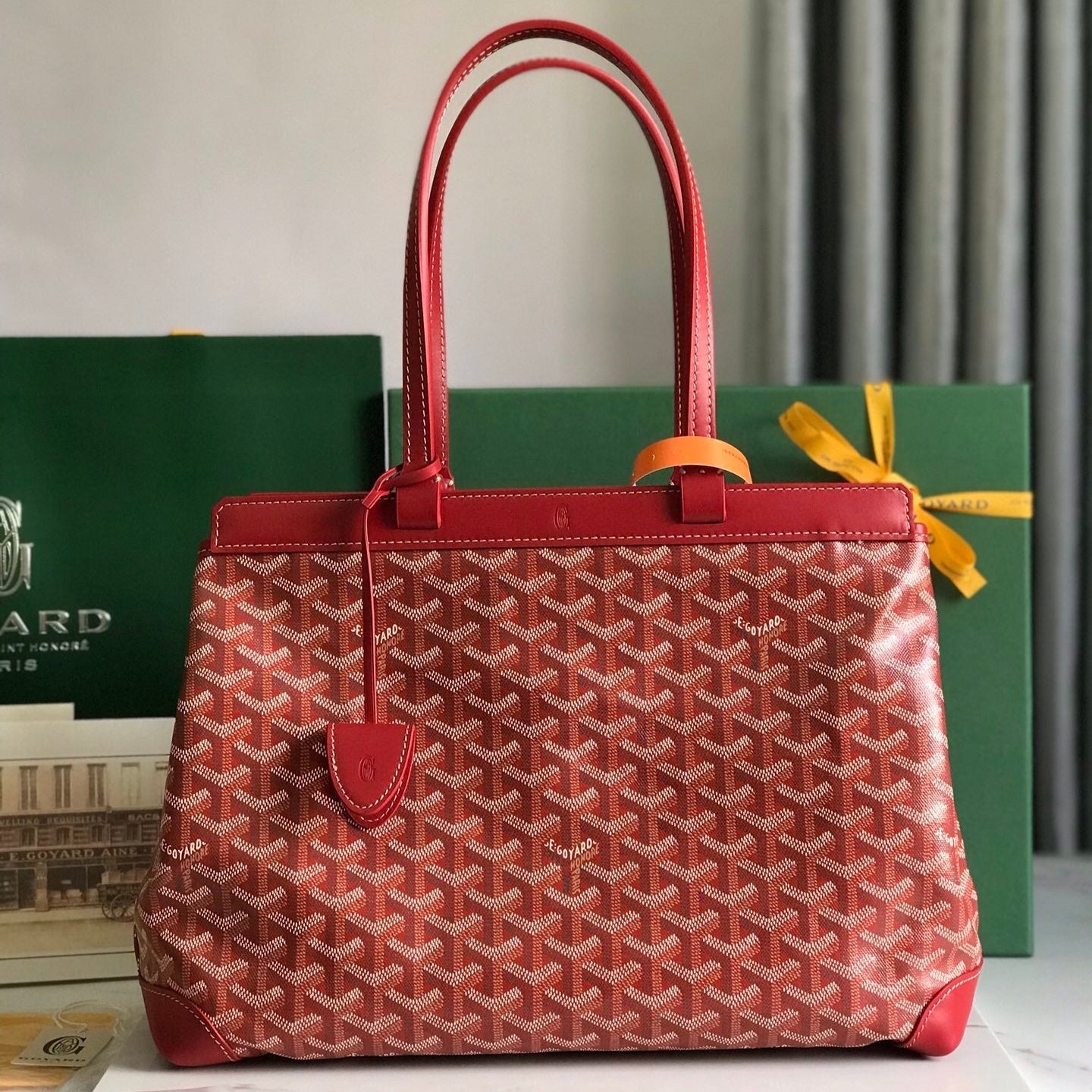 Goyard Bellechasse Biaude Pm Bag 36cm Classic Red Goyardine Canvas And Calfskin Trim