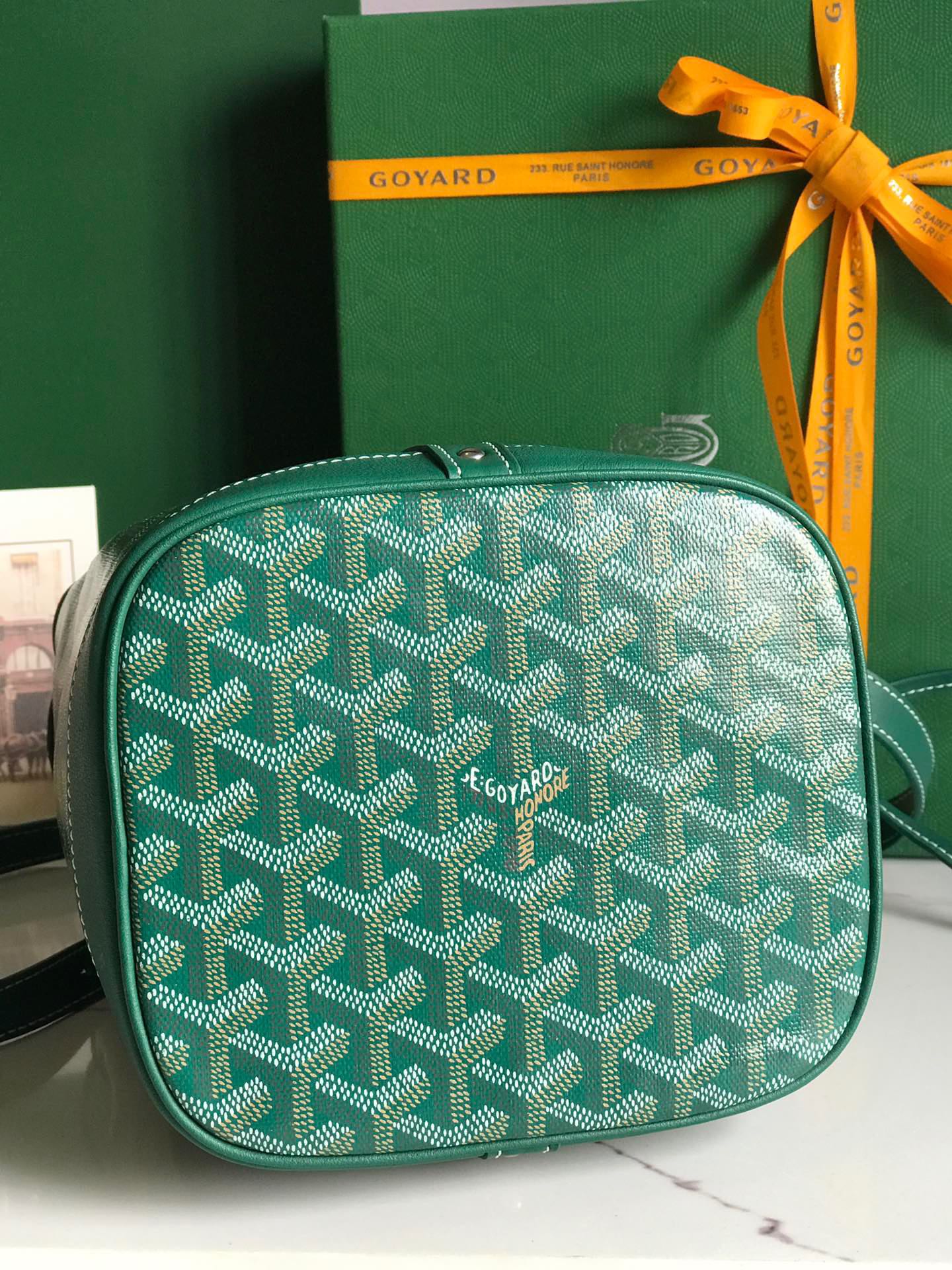 Goyard Petit Flot Bucket Bag 22 Cm Green Goyardine Canvas And Lambskin Trim