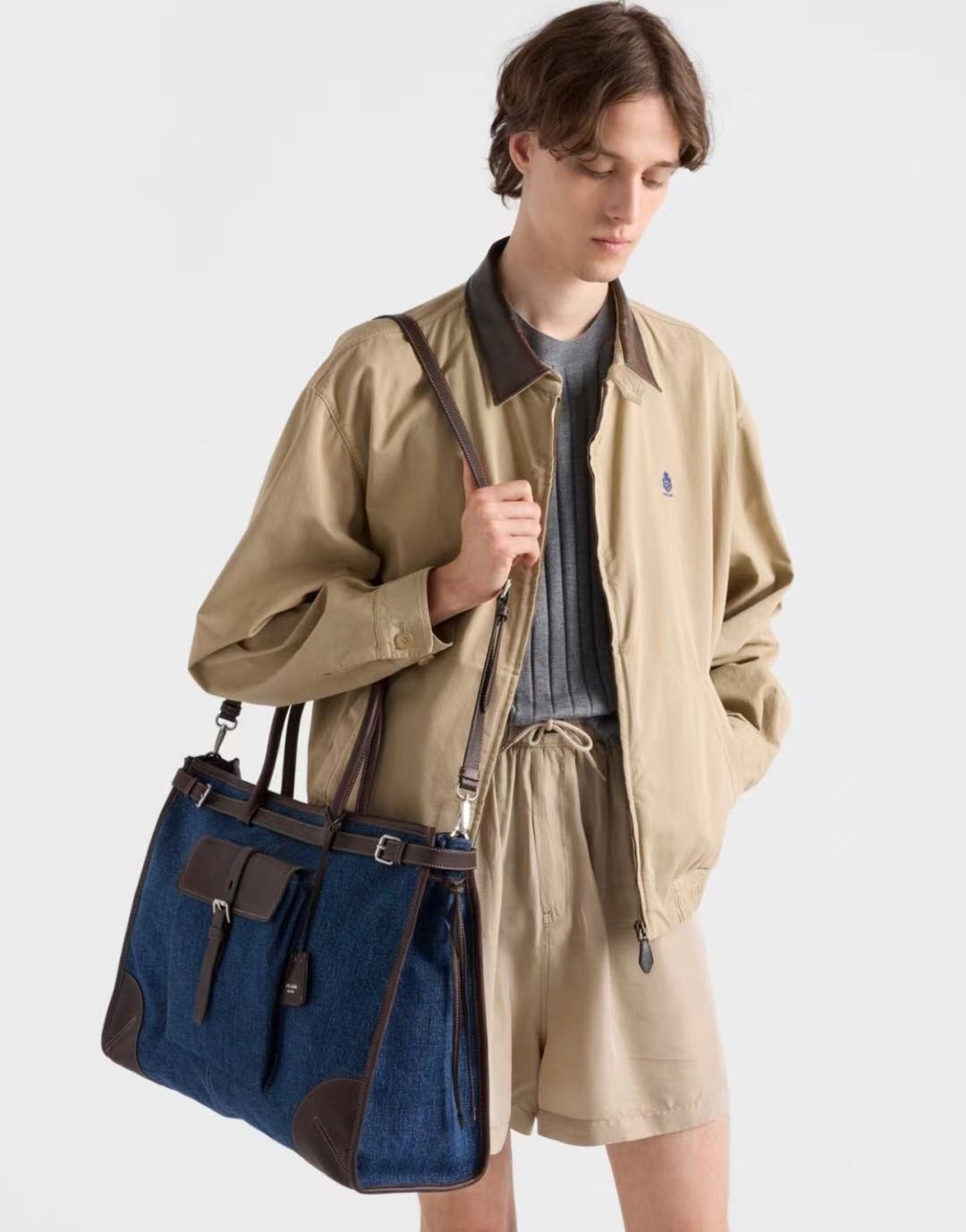 PRADA  Bonnie Denim & Brown 50cm Bag