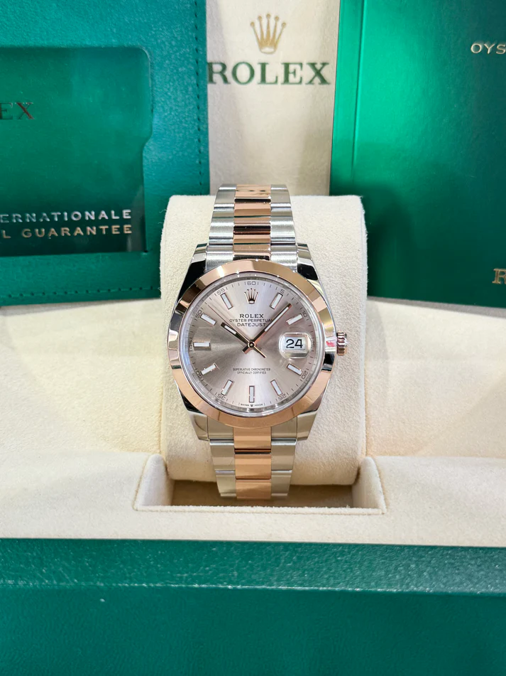 【Super Clone】RLX Datejust 41mm 126301 Sundust Index Oyster Steel and Everose Gold Watch