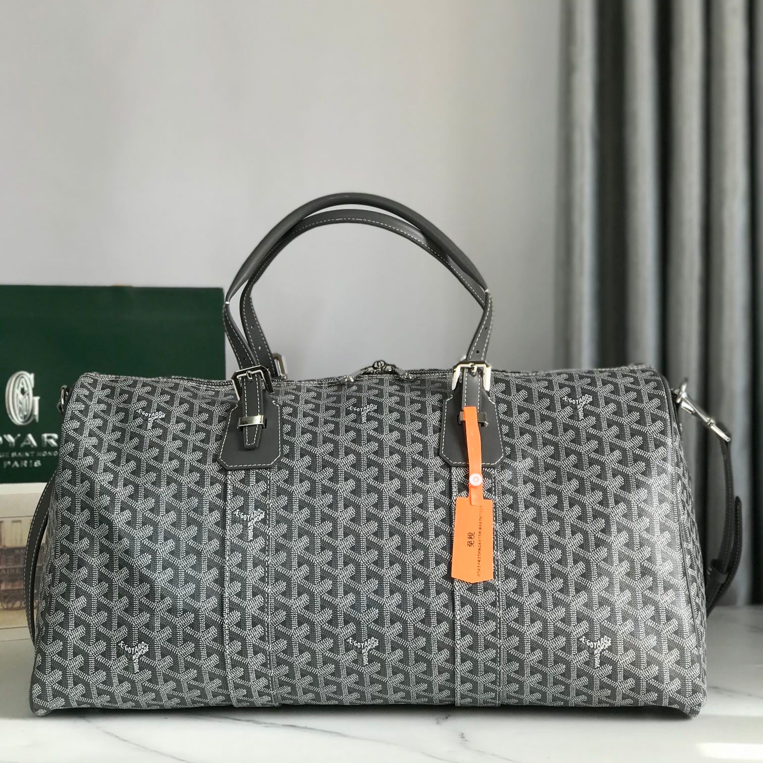 Goyard Boston 50 Bag Cm Gray Goyardine Canvas And Calfskin Trim
