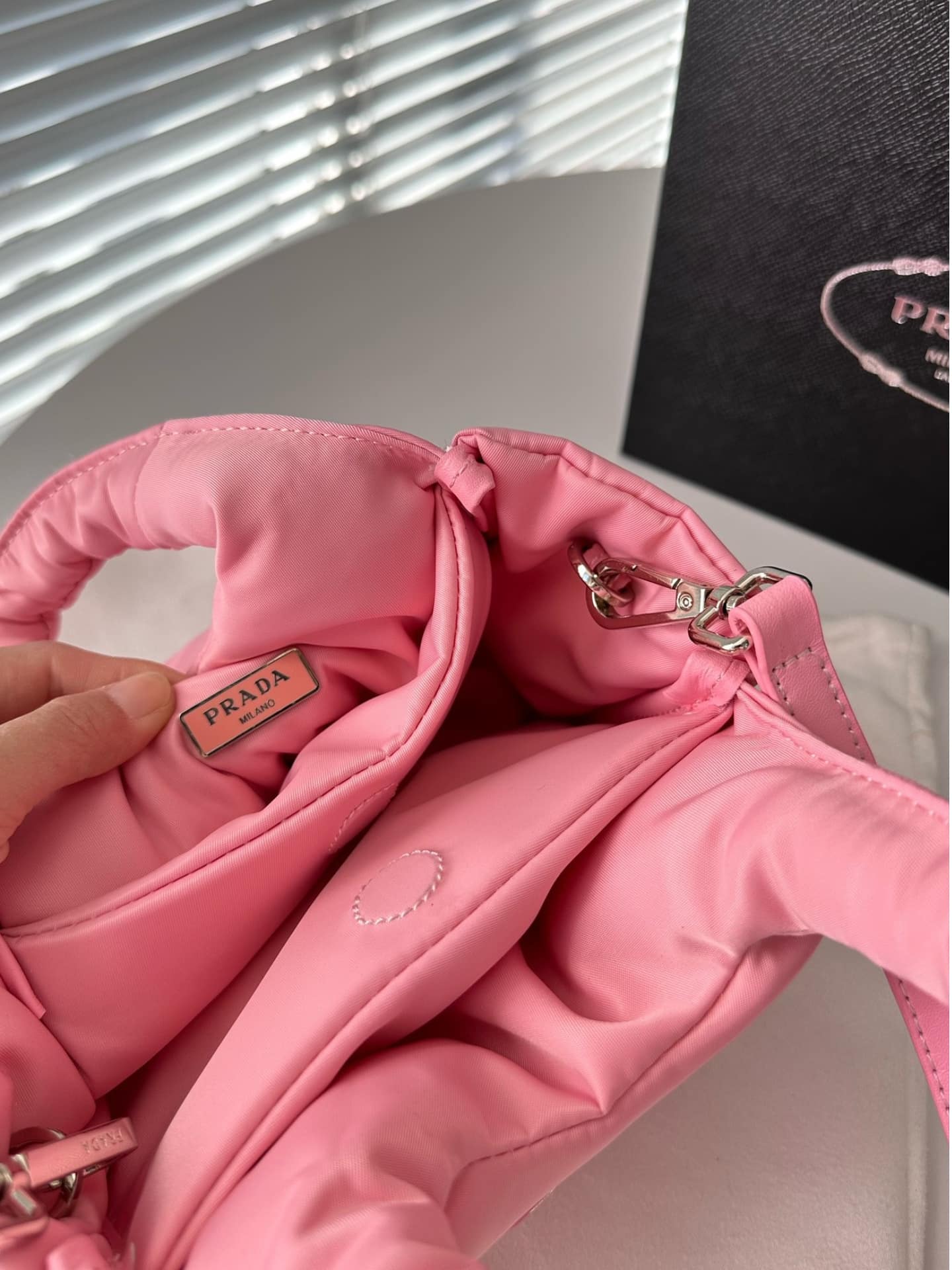 Prada Padded Soft Leather Bag Geranium Pink 19Cm