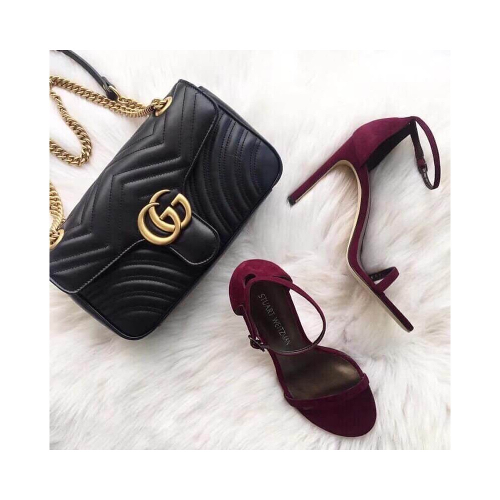Gucci GG Marmont Matelasse Chevron Leather Small Shoulder Bag Black