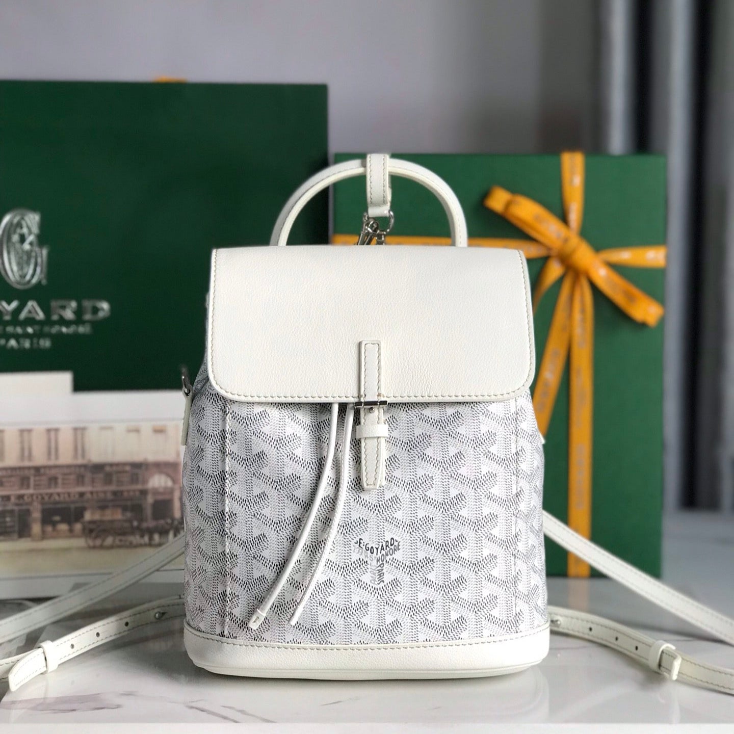 Goyard Alpin Mini Backpack 21 Cm White Lambskin And Goyardine Canvas