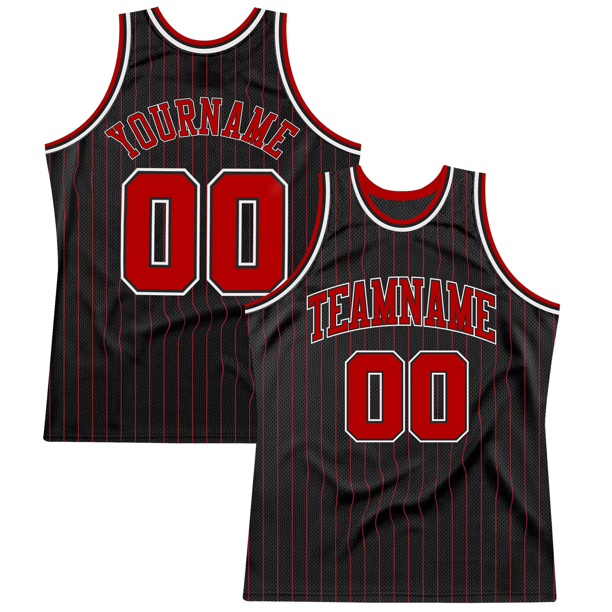 Custom Black Red Pinstripe Red-White  Basketball Jersey