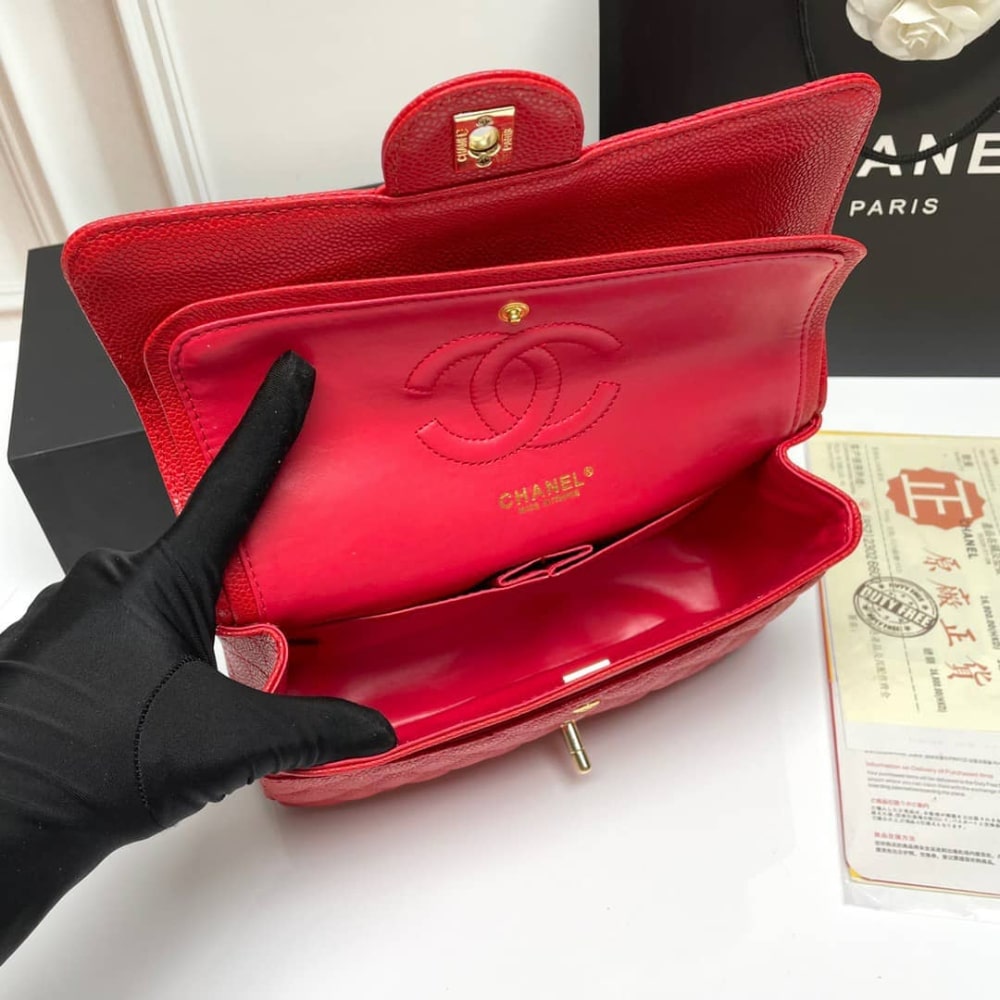 Chanel Medium Classic Flap Bag Dark Red Caviar 26Cm