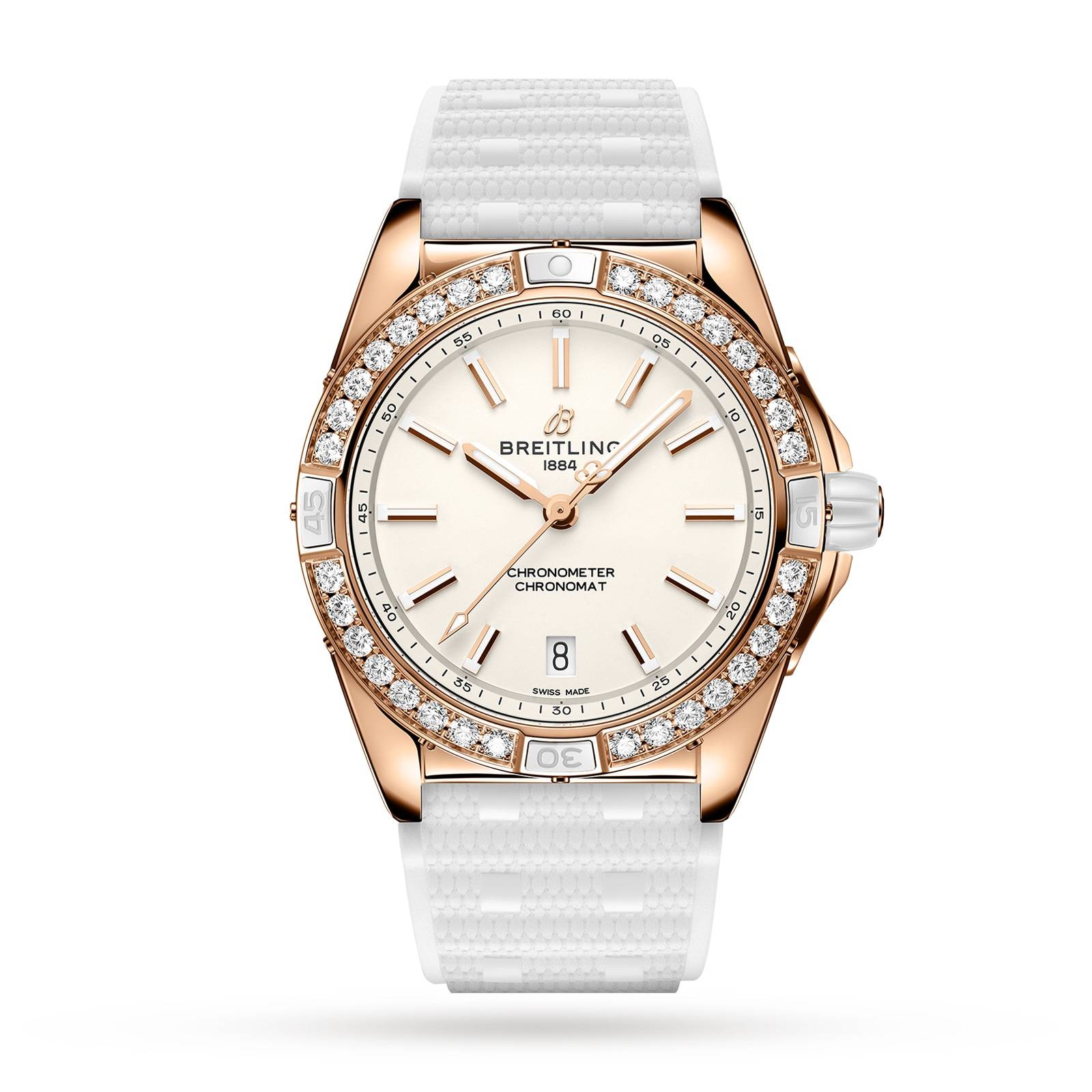 Breitling Super Chronomat Automatic 38 Origins White 18ct Rose Gold Rubber Strap-P17532168
