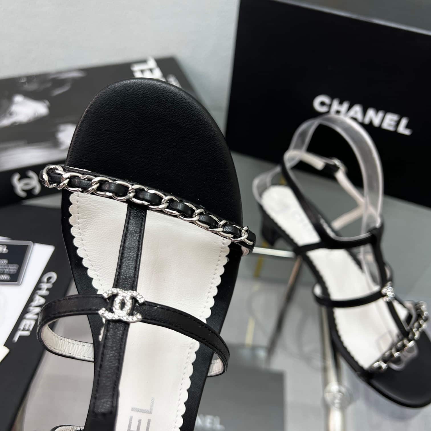 Chanel Sandals Metal Black G39645 X01000 94305