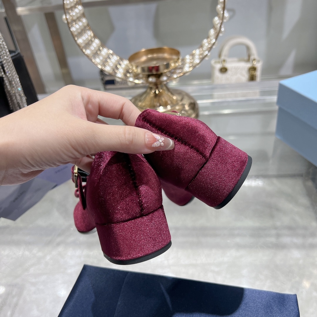 Prada Velvet Mary Pumps Red