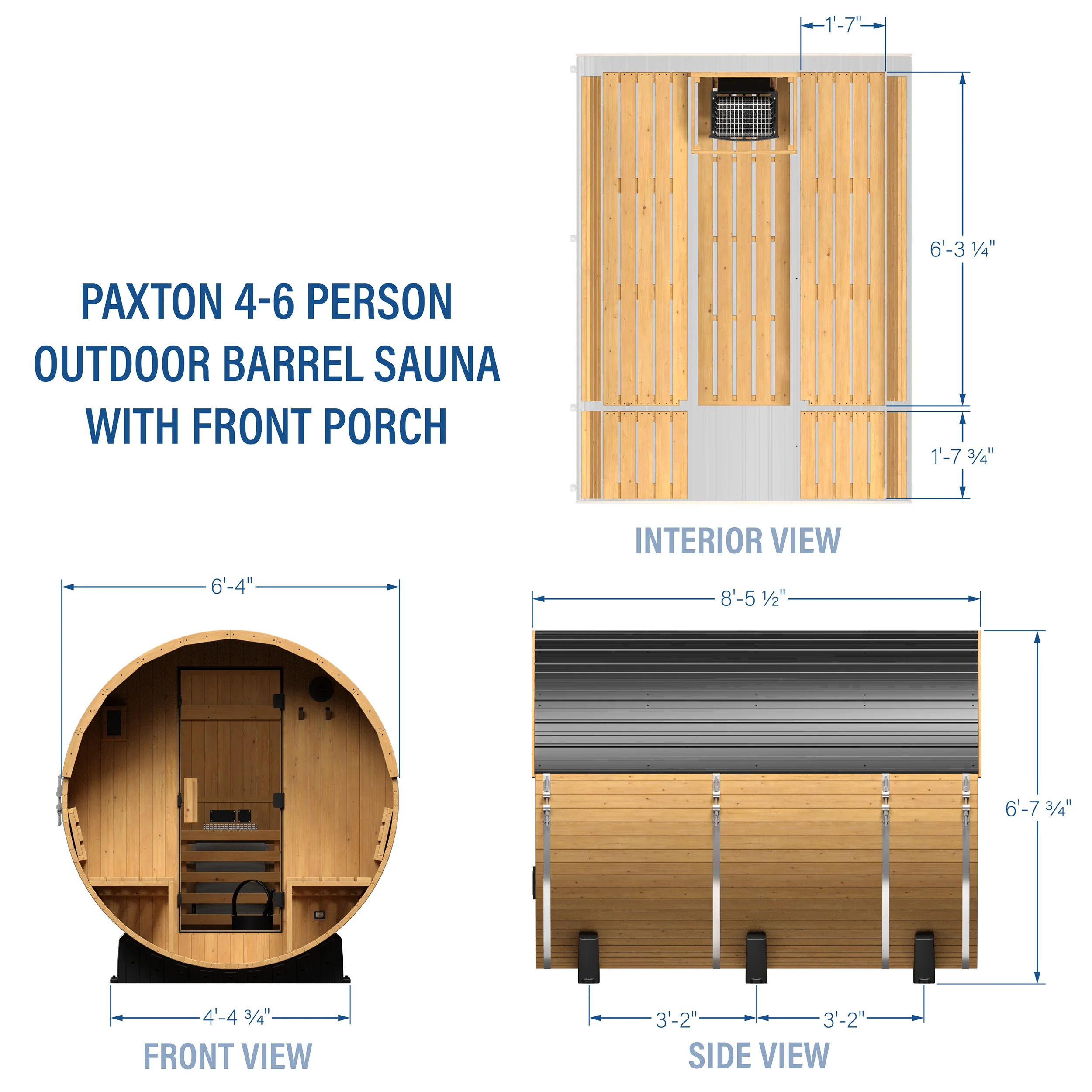 Paxton Outdoor Barrel Sauna with Porch �?4-6 Person