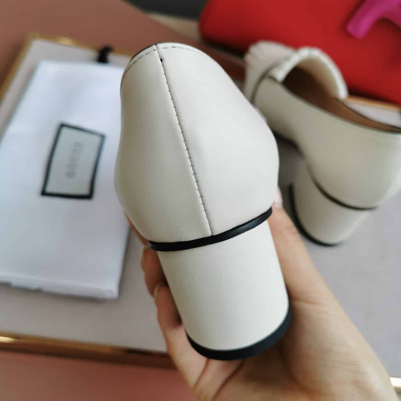 Gucci Wmns White Leather Mid-Heel Pump