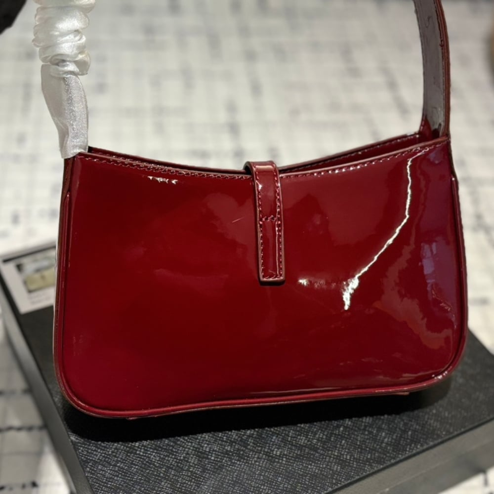 Saint Laurent Le 5 A 7 Patent Hobo Bag In Shiny Leather Wine Red 25Cm