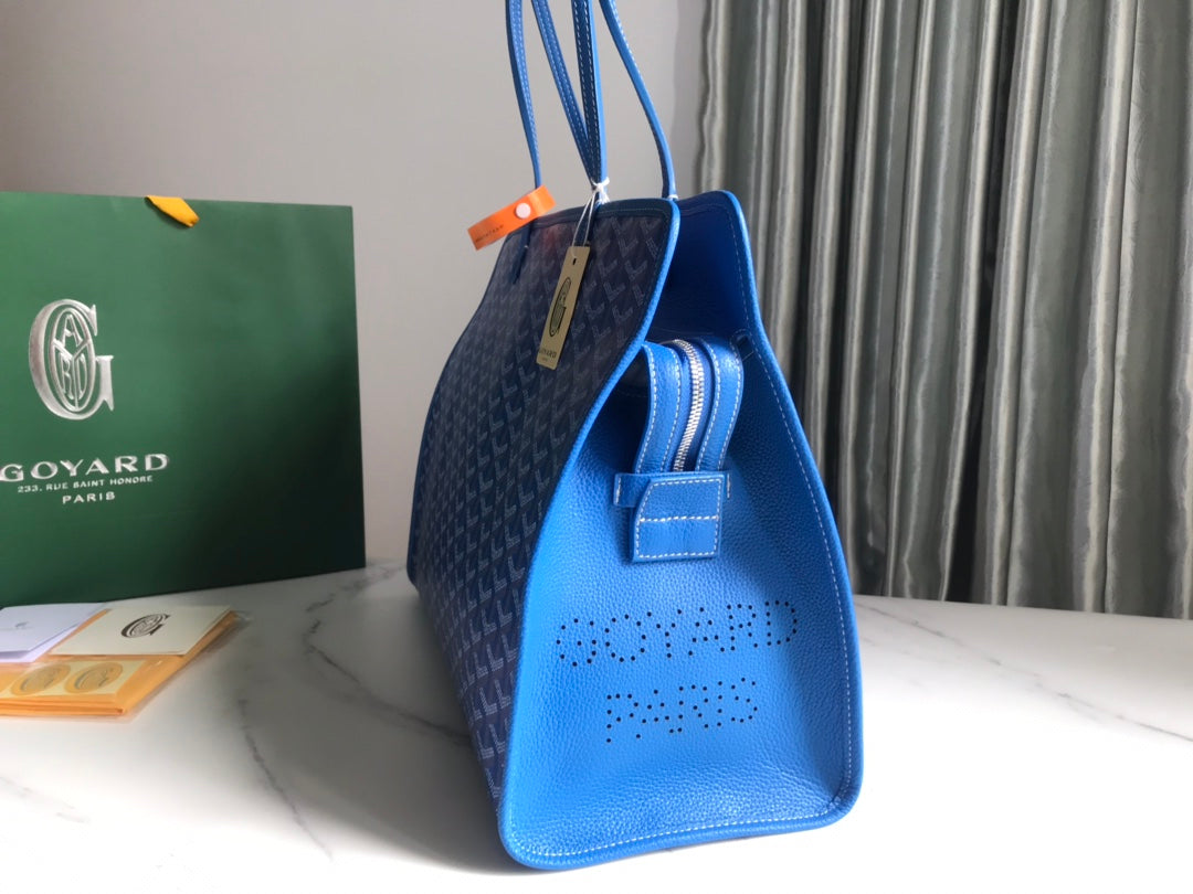 Goyard Hardy Pm Bag 40 Cm Sky Blue Goyardine Canvas And Taurillon Leather Trim