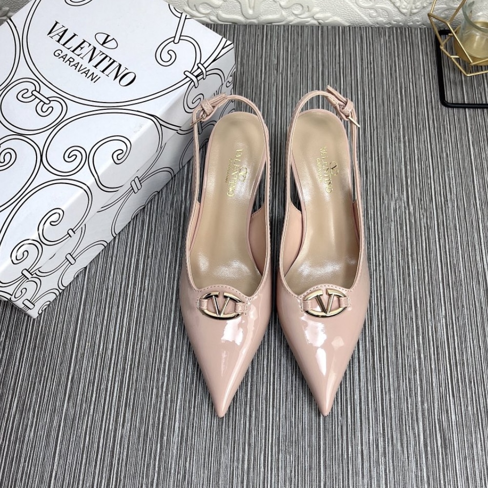 Valentino VLogo The Bold Edition Patent Leather Slingback Pumps, 60mm – Beige Rose