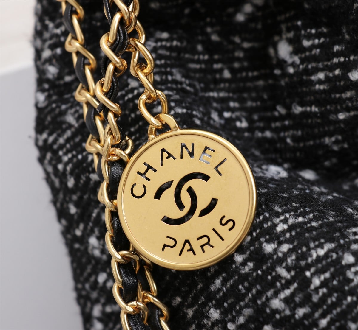 Chanel 22 Handbag Denim Gold And Dark Gray 40Cm/15.7in
