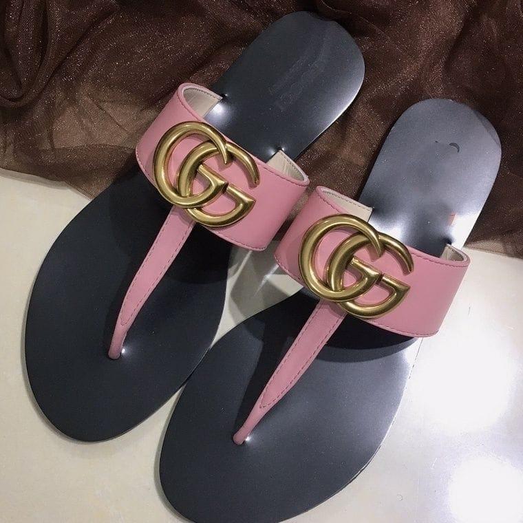 Gucci Double G Thong Leather Pink