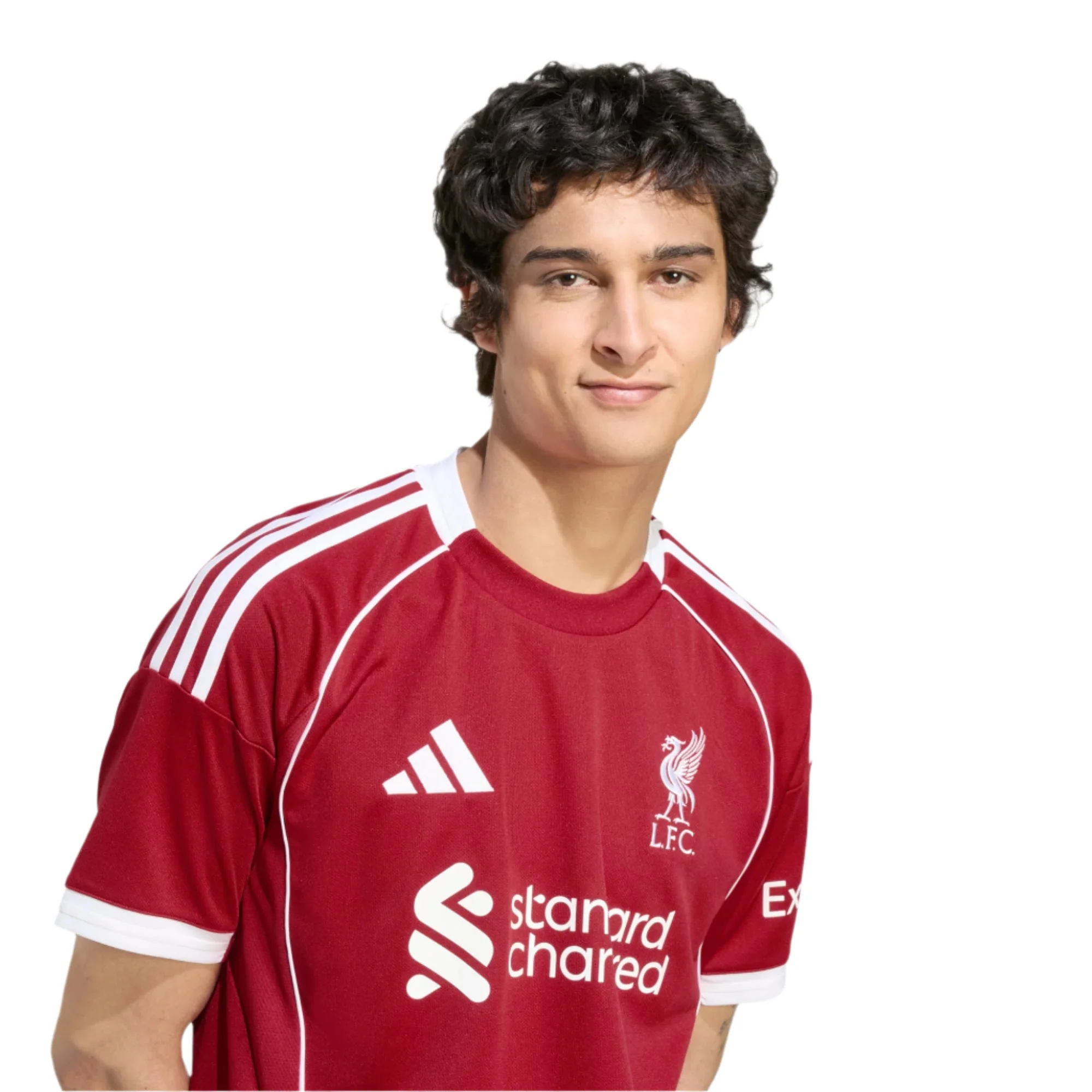 adidas Men's Liverpool Mohamed Salah Home Jersey 25/26 w/ Champions League Patches (Strawberry Red)
