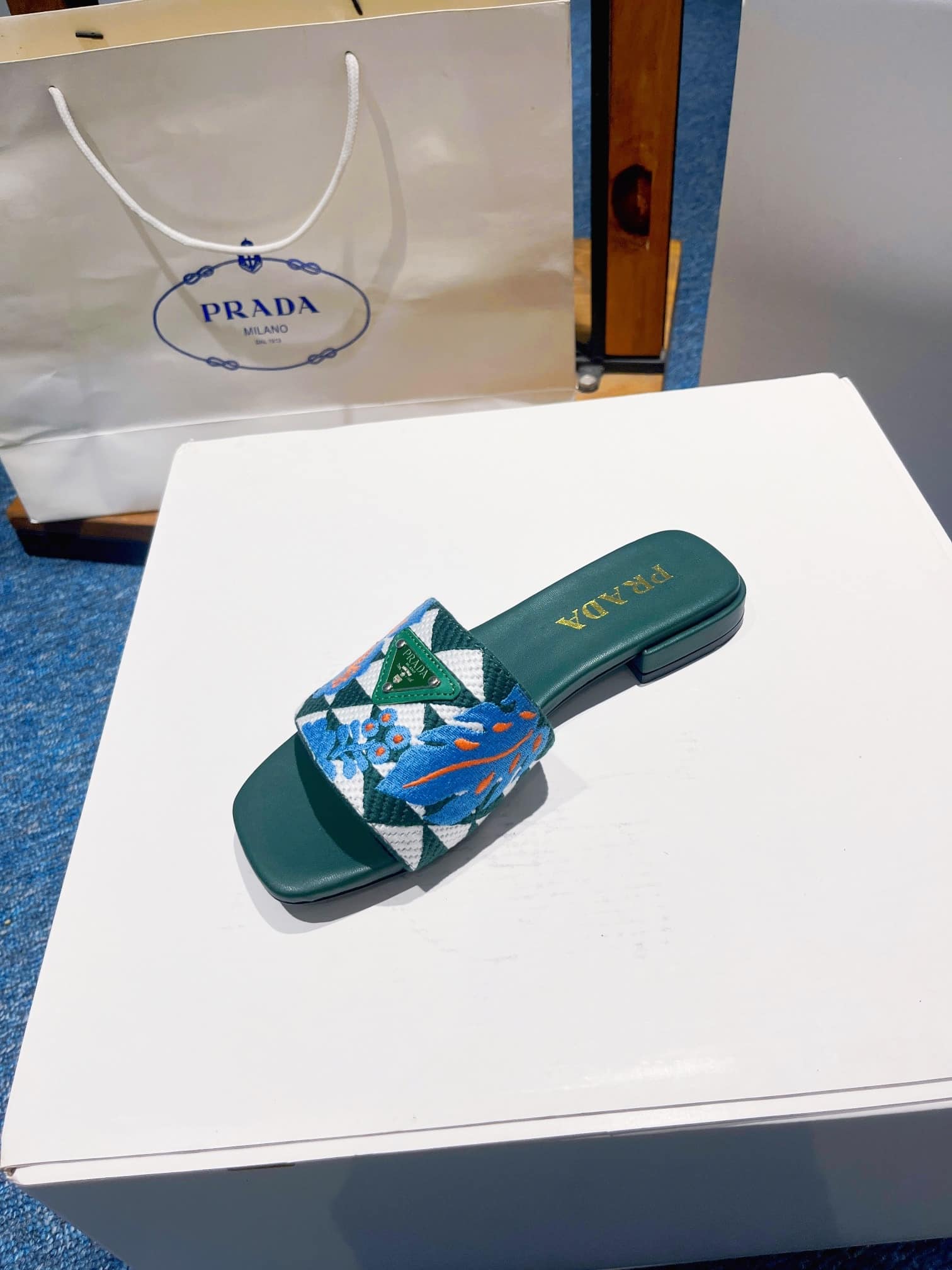 Prada Jacquard Logo Slides Green