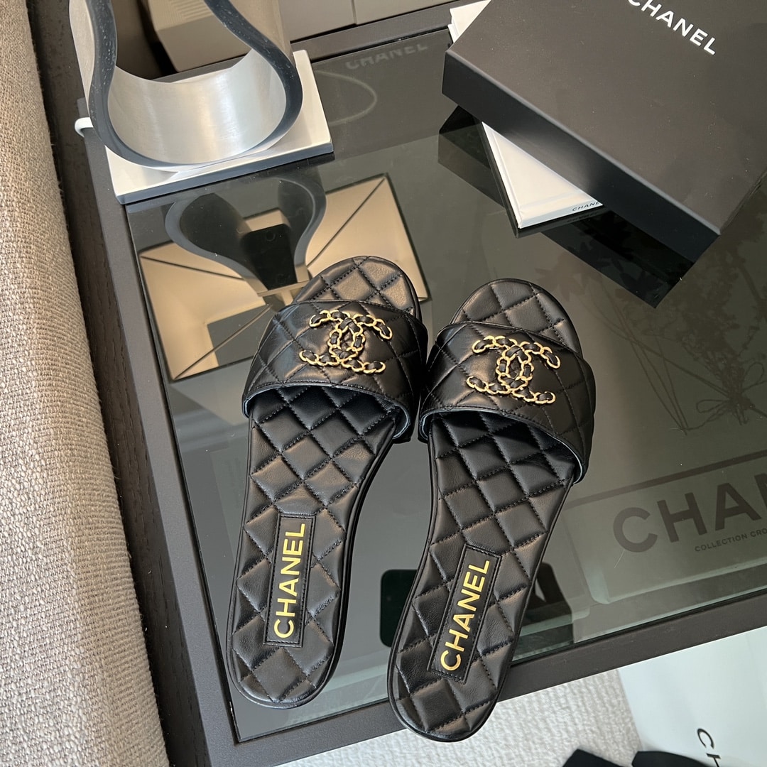 Chanel 23P Quilted Cc Chain Mule Sandal Black G39954 X56940 94305
