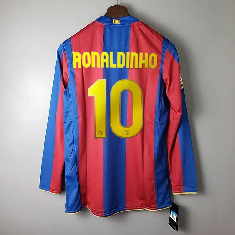 Retro 2007-08 Barcelona long sleeves home MESSI RONALDINHO ETO'O XAVI A.INISTA HENRY Football jersey retro