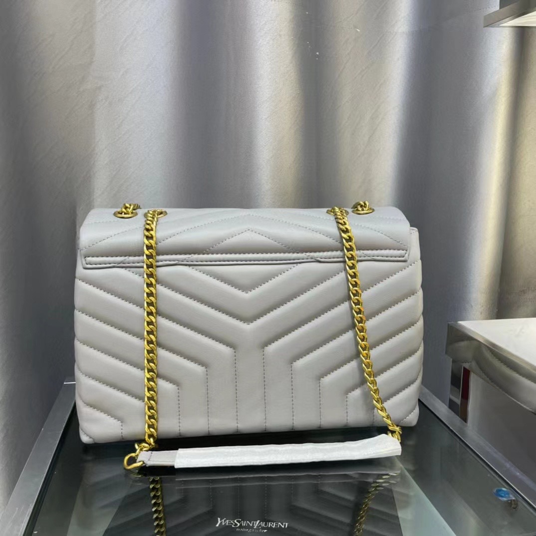 Saint Laurent Loulou Medium Chain Bag In Matelasse Y Leather Gray