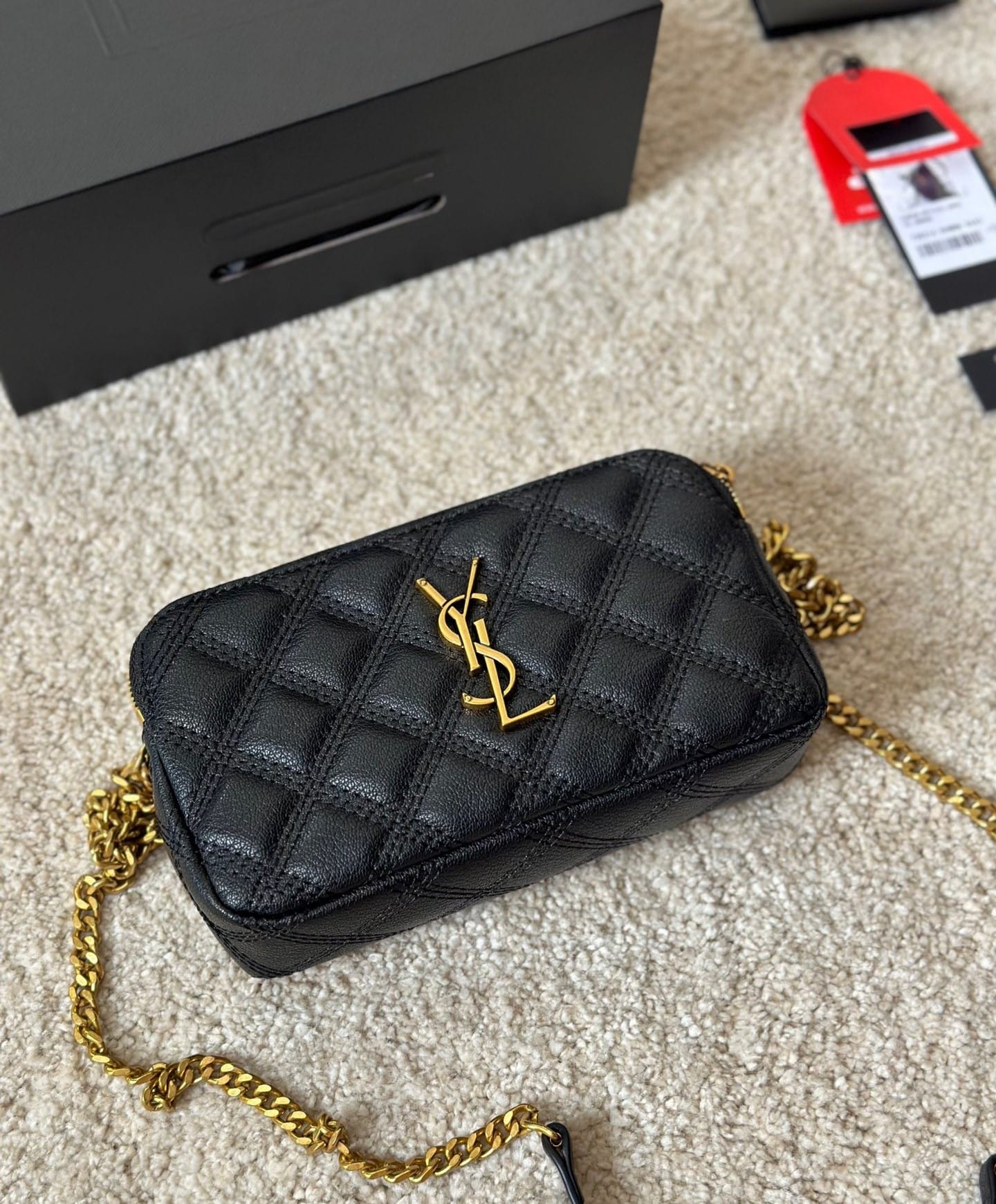 Saint Laurent Becky Quilted Double Zip Pouch Bag Black 20Cm