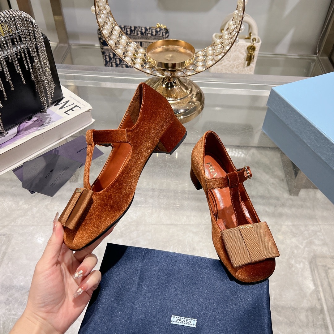 Prada Velvet Mary Pumps Ginger