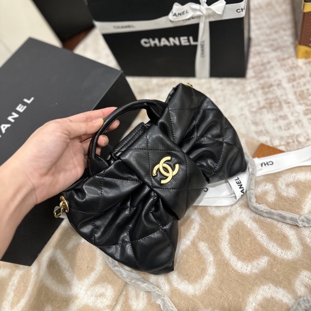 Chanel Mini Bow Bag Shiny And Gold Tone Metal Black 21Cm As5849 B22148 94305
