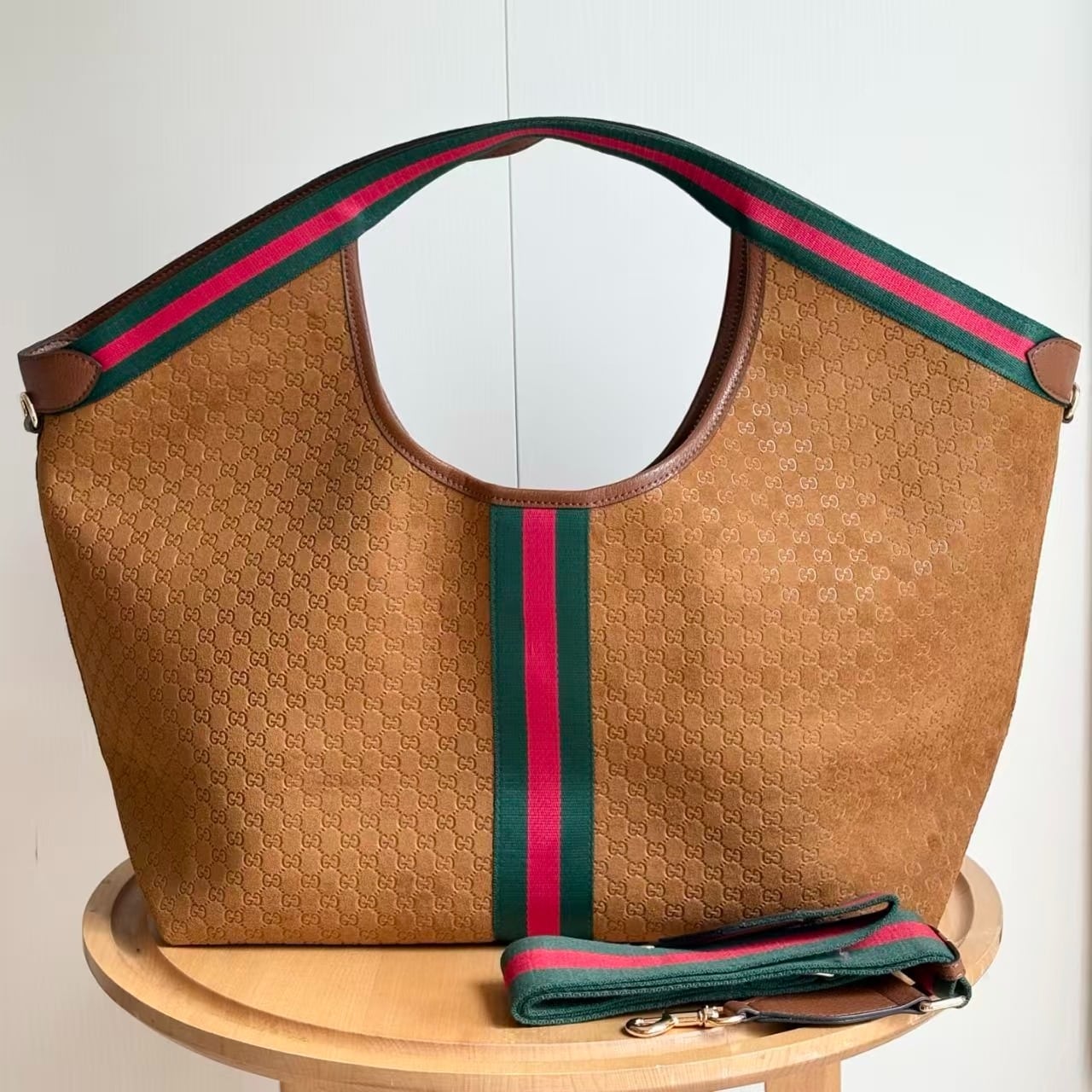 Gucci Giglio Large Tote Bag Gg Suede Brown 60Cm 853971 Caab8 2147