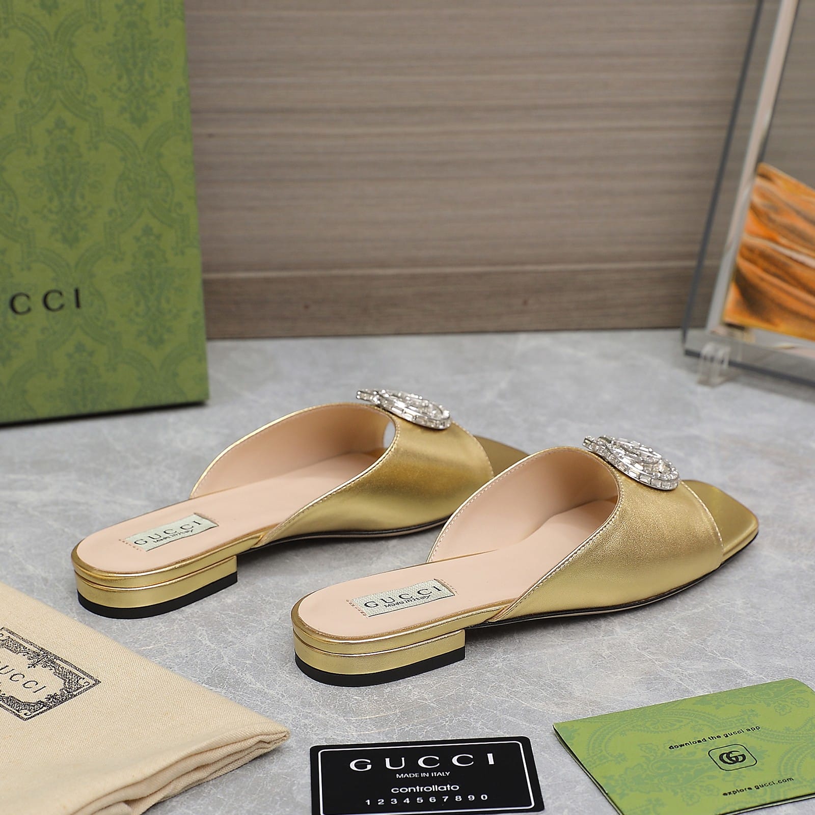 Gucci Gg Crystal Slippers Gold
