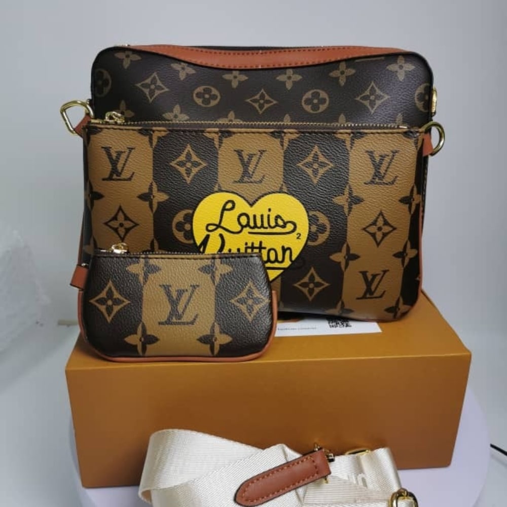 Louis Vuitton Trio Messenger Bag Monogram Stripes Brown 25cm M45965